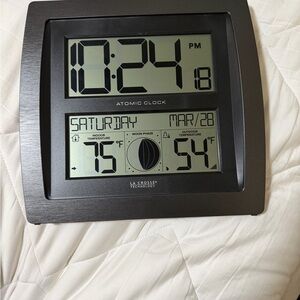 LaCrosse Black Digital Atomic Wall Clock with Temperature Display